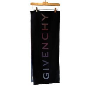 Givenchy Logo Wool Double Face Fringe Scarf Black Ombre